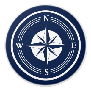 Blue and White Compass, Nautical Ceramic Knob