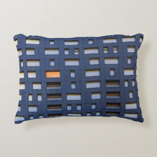 Blue and white concrete building accent pillow