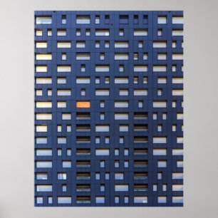 Blue and white concrete building poster