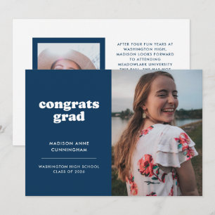 Blue and White Congrats Grad Two Photo Graduation Announcement