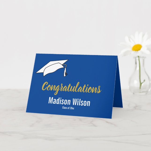 Blue and White Congratulations Graduation Card (Small Plant)