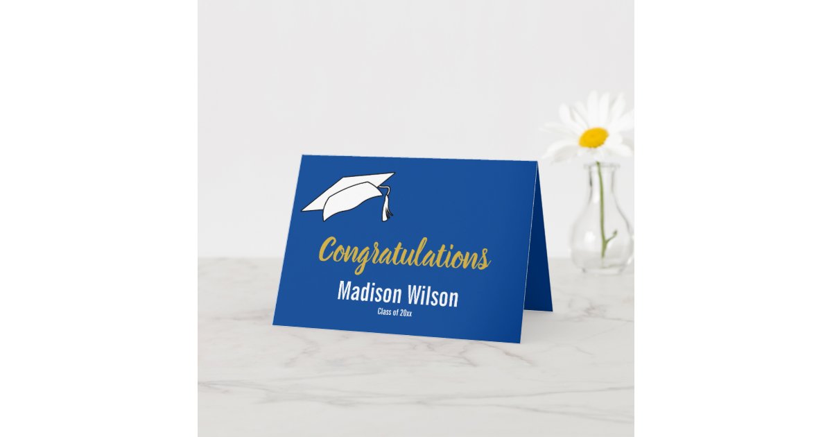 Blue and White Congratulations Graduation Card | Zazzle