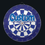 Blue and White Cool Personalized Text Dartboard<br><div class="desc">Personalize with your custom text!  Blue and White Coloured Dart Board Game Including 6 Brass Darts</div>