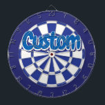 Blue and White Cool Personalized Text Dartboard<br><div class="desc">Personalize with your custom text! Blue and White Coloured Dart Board Game Including 6 Brass Darts</div>