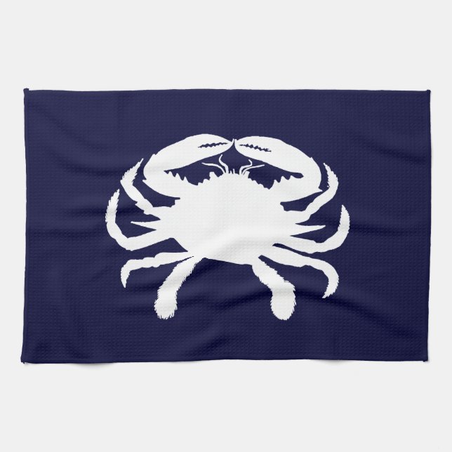 Blue and White Crab Shape Kitchen Towel (Horizontal)