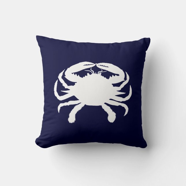 Blue and White Crab Shape Throw Pillow (Front)