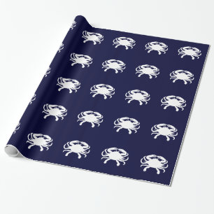 Blue and White Crab Shape Wrapping Paper