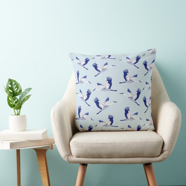 Blue and white cranes throw pillow (Chair)