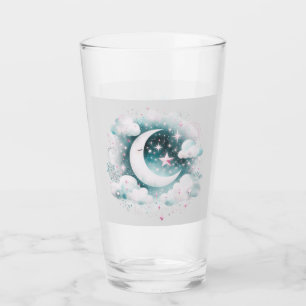 Blue and White Crescent Moon Celestial Boho Modern Glass