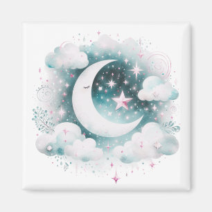 Blue and White Crescent Moon Celestial Boho Modern Magnet