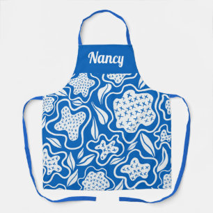Blue and White Cross Stitch Personalized Apron