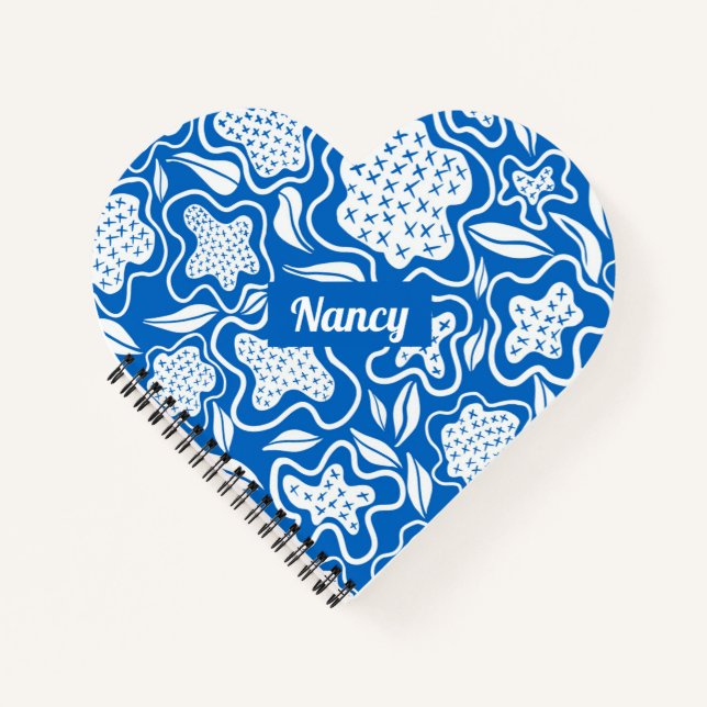 Blue and White Cross Stitch Personalized  Notebook (Front)