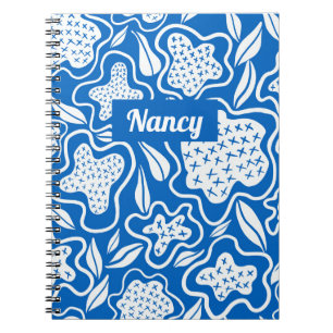 Blue and White Cross Stitch Personalized Notebook
