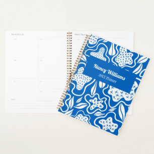 Blue and White Cross Stitch Personalized Planner