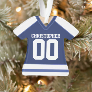 Blue and White Custom Hockey Jersey Ornament