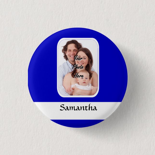 Blue and white custom photo 1 inch round button (Front)