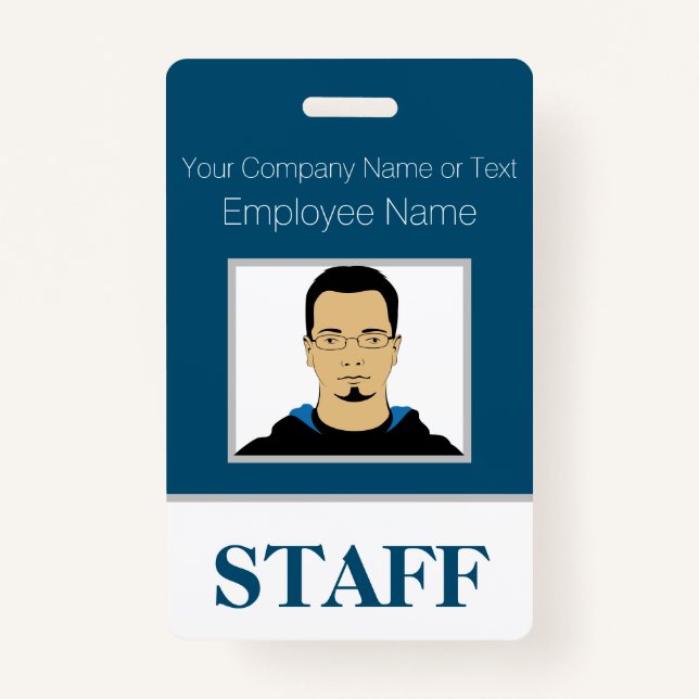 Blue and White Custom Staff Photo ID Badge (Front)