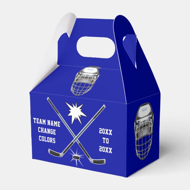 Blue and White, Customizable, Hockey Goodie Bags,  Favor Box (Front Side)