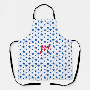 Blue And White Customizable Star Pattern Apron