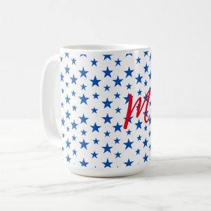 Blue And White Customizable Star Pattern Coffee Mug