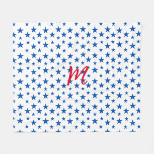 Blue And White Customizable Star Pattern Fleece Blanket