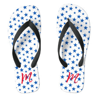 Blue And White Customizable Star Pattern Flip Flops