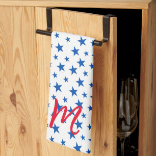 Blue And White Customizable Star Pattern Kitchen Towel