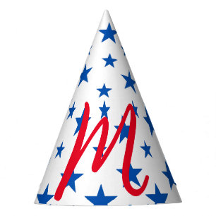 Blue And White Customizable Star Pattern Party Hat