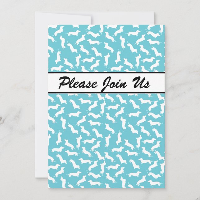Blue and White Dachshund Party Invitation (Front)