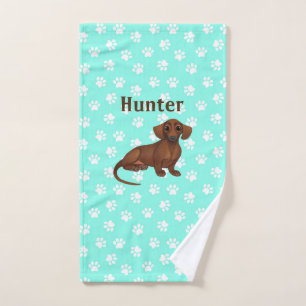Blue and White Dachshund Paw Print Towel