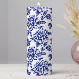 Blue and White Dahlia Flowers Toile de Jouy