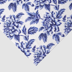 Blue and White Dahlia Flowers Toile de Jouy Tissue Paper
