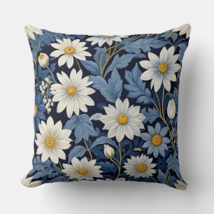 Blue and white daisies  throw pillow