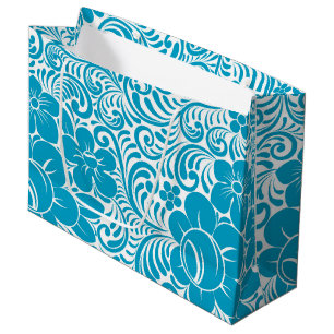 Blue and White Daisy Illustrated Floral Pattern Large Gift Bag