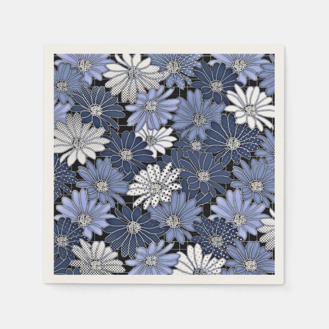 Blue and White Daisy Pattern Napkin (Front)