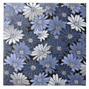Blue and White Daisy Pattern Tile