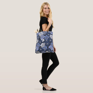 Blue and White Daisy Pattern Tote Bag
