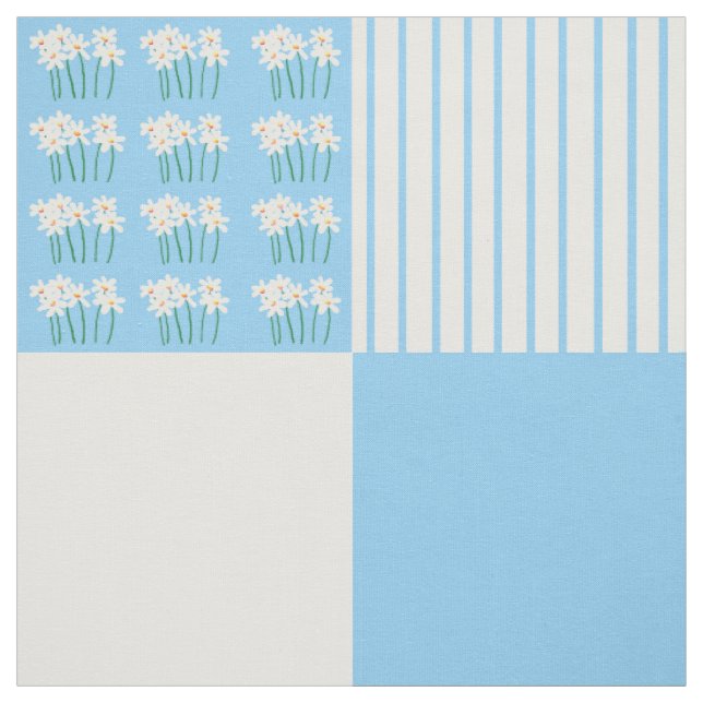 Blue and white daisy quilt squares fabric (Swatch)