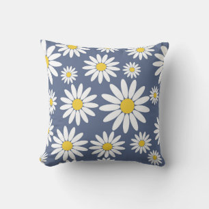 Blue and White Daisy Throw Pillow