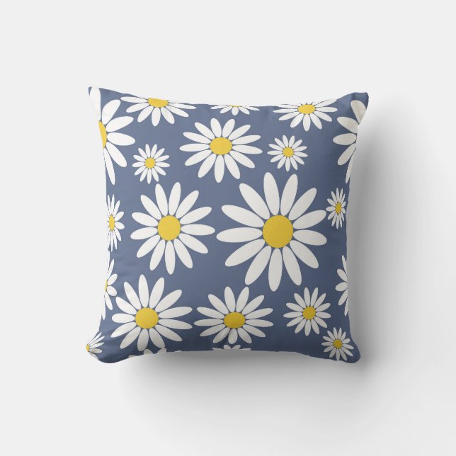 Blue and White Daisy Throw Pillow (Front)