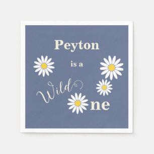 Blue and White Daisy Wild One First Birthday Napkin