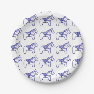 Blue and White Dala Horse paper Plate