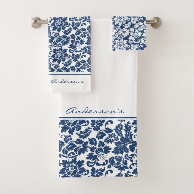 Blue And White Damask Bath Towel Set (Insitu)