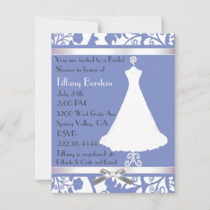 Blue and White Damask Bridal Shower Invitation