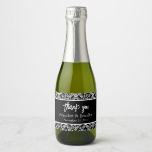 Blue and White Damask Custom Wedding Sparkling Win Wine Label