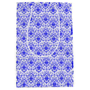Blue and White Damask Floral Elegant Pattern Medium Gift Bag