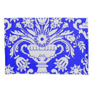 Blue and White Damask Floral Elegant  Pillowcase