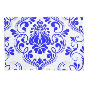 Blue and White Damask Floral Pattern Elegant Pillowcase