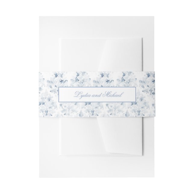 Blue and White Damask Invitation Belly Band (Front Example)
