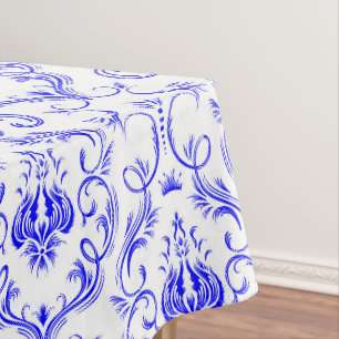 Blue and White damask medieval cotton dining Tablecloth